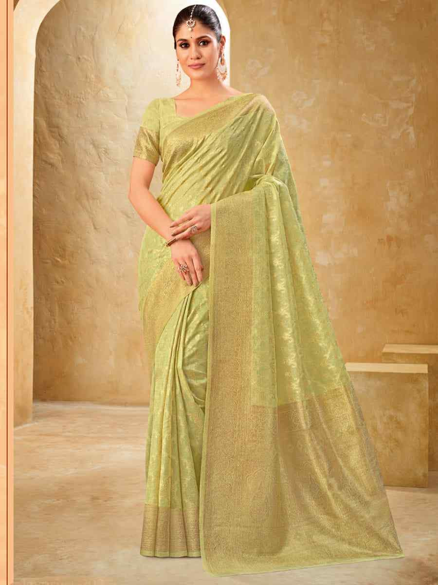 Pista Silk Handwoven Festival Wedding Heavy Border Saree