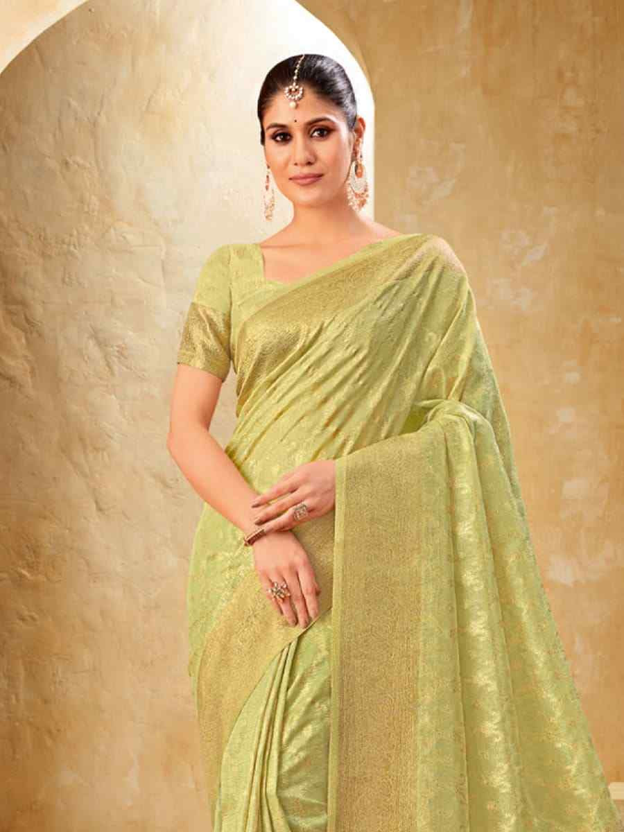 Pista Silk Handwoven Festival Wedding Heavy Border Saree