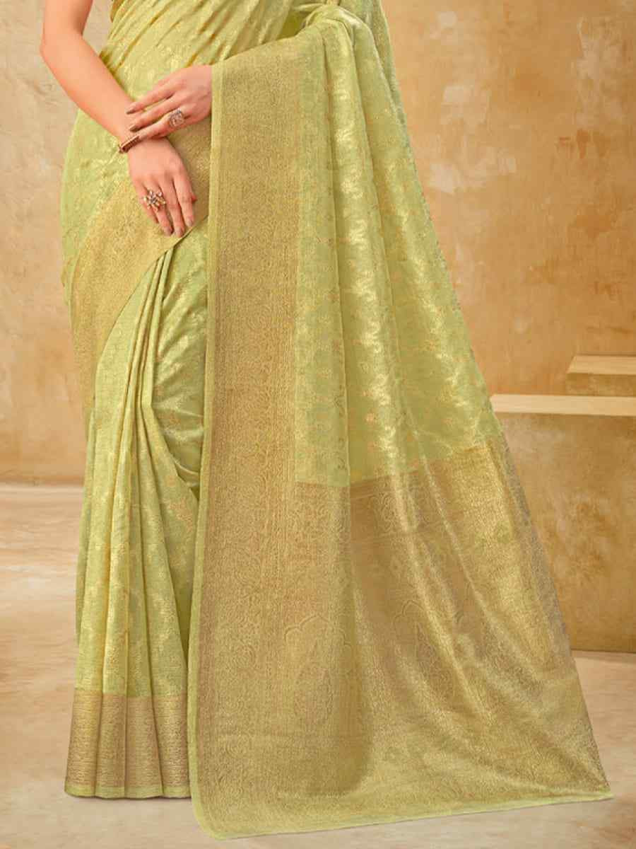 Pista Silk Handwoven Festival Wedding Heavy Border Saree