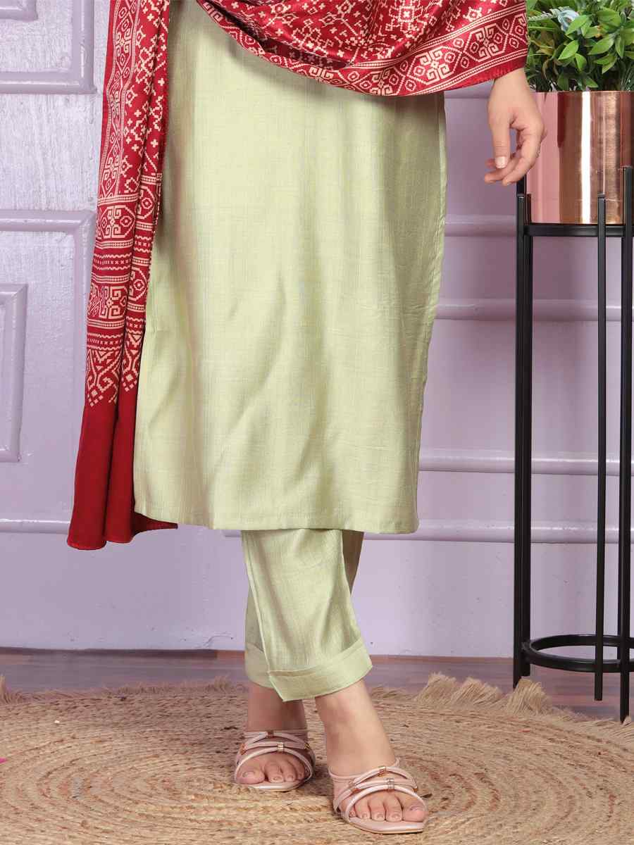 Pista Soft Morni Silk Embroidered Festival Mehendi Ready Pant Salwar Kameez