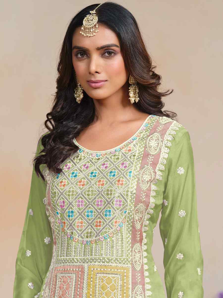 Pista Soft Organza Embroidered Festival Wedding Pant Salwar Kameez