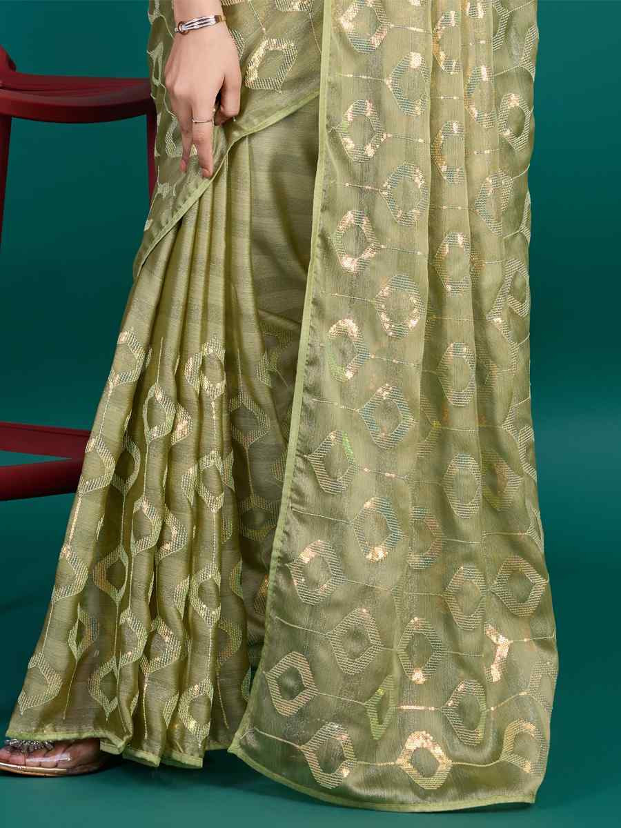 Pista Soft Pure Rolex Embroidered Festival Party Classic Style Saree