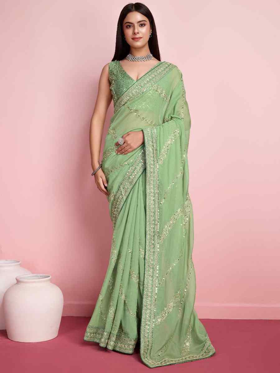 Pista Taby Silk Embroidered Festival Party Classic Style Saree