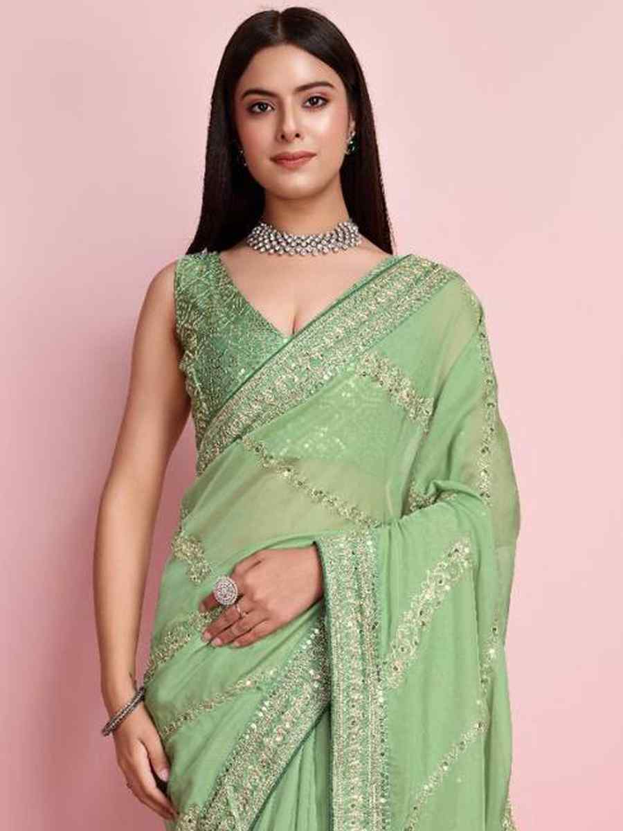 Pista Taby Silk Embroidered Festival Party Classic Style Saree