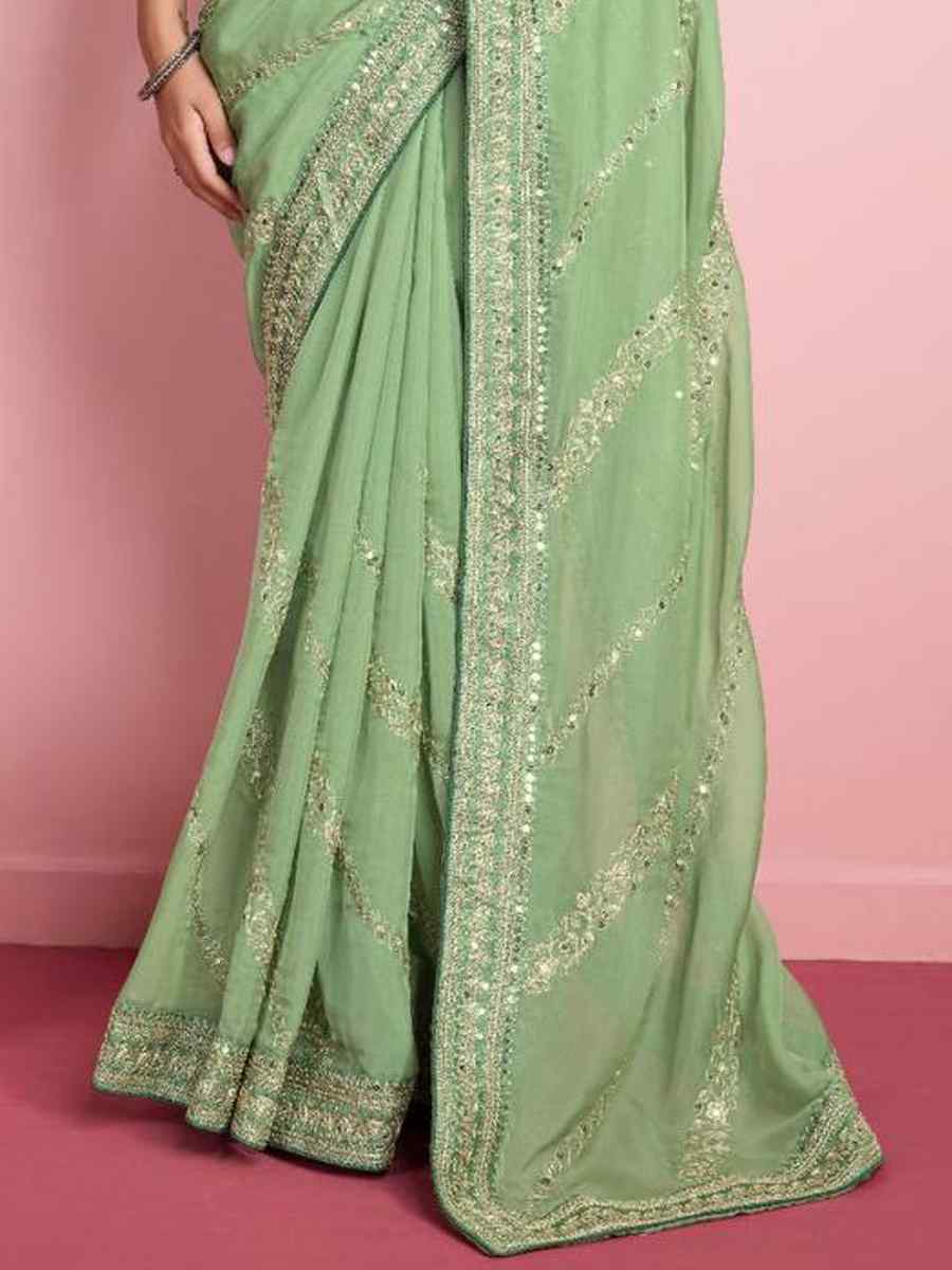 Pista Taby Silk Embroidered Festival Party Classic Style Saree