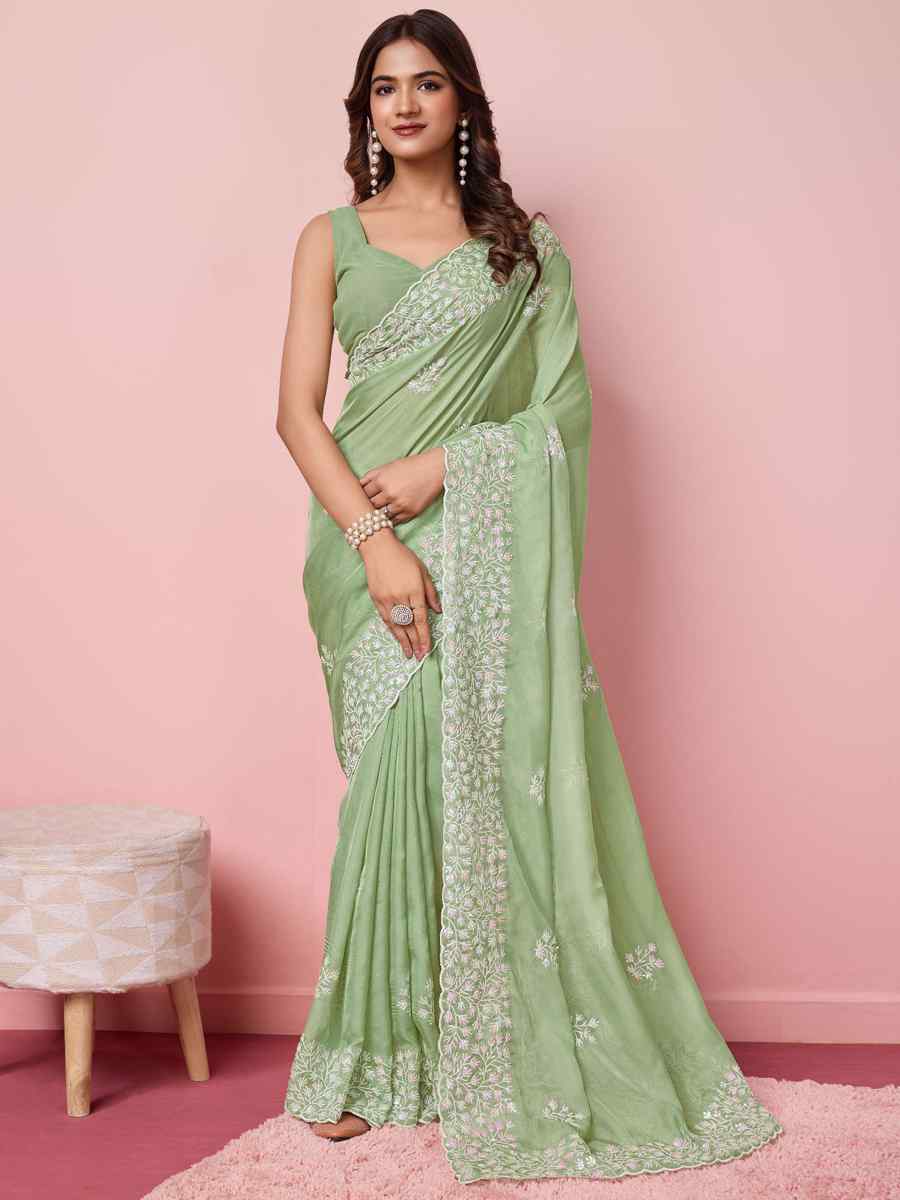 Pista Taby Silk Handwoven Festival Wedding Heavy Border Saree