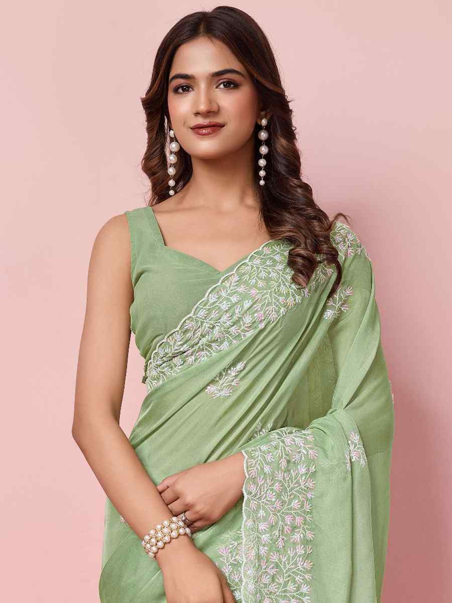 Pista Taby Silk Handwoven Festival Wedding Heavy Border Saree