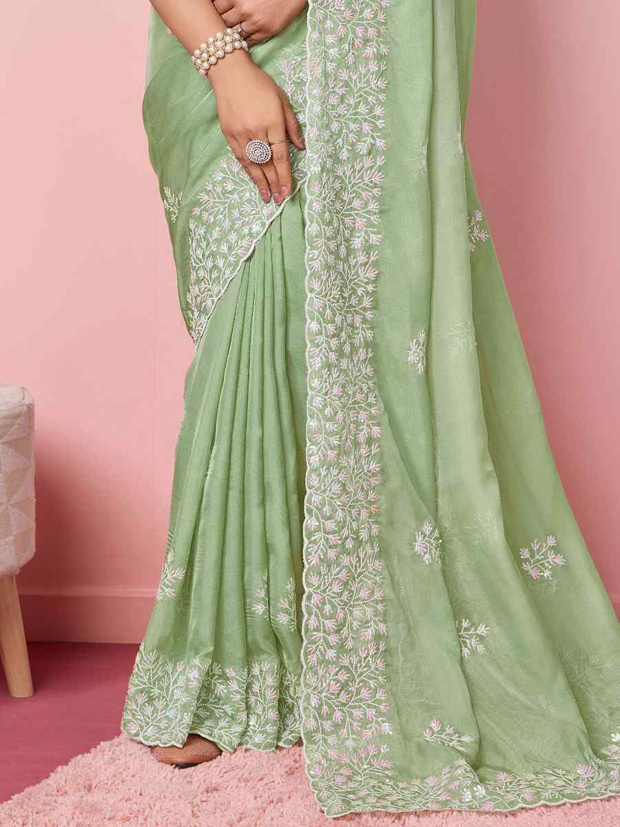 Pista Taby Silk Handwoven Festival Wedding Heavy Border Saree