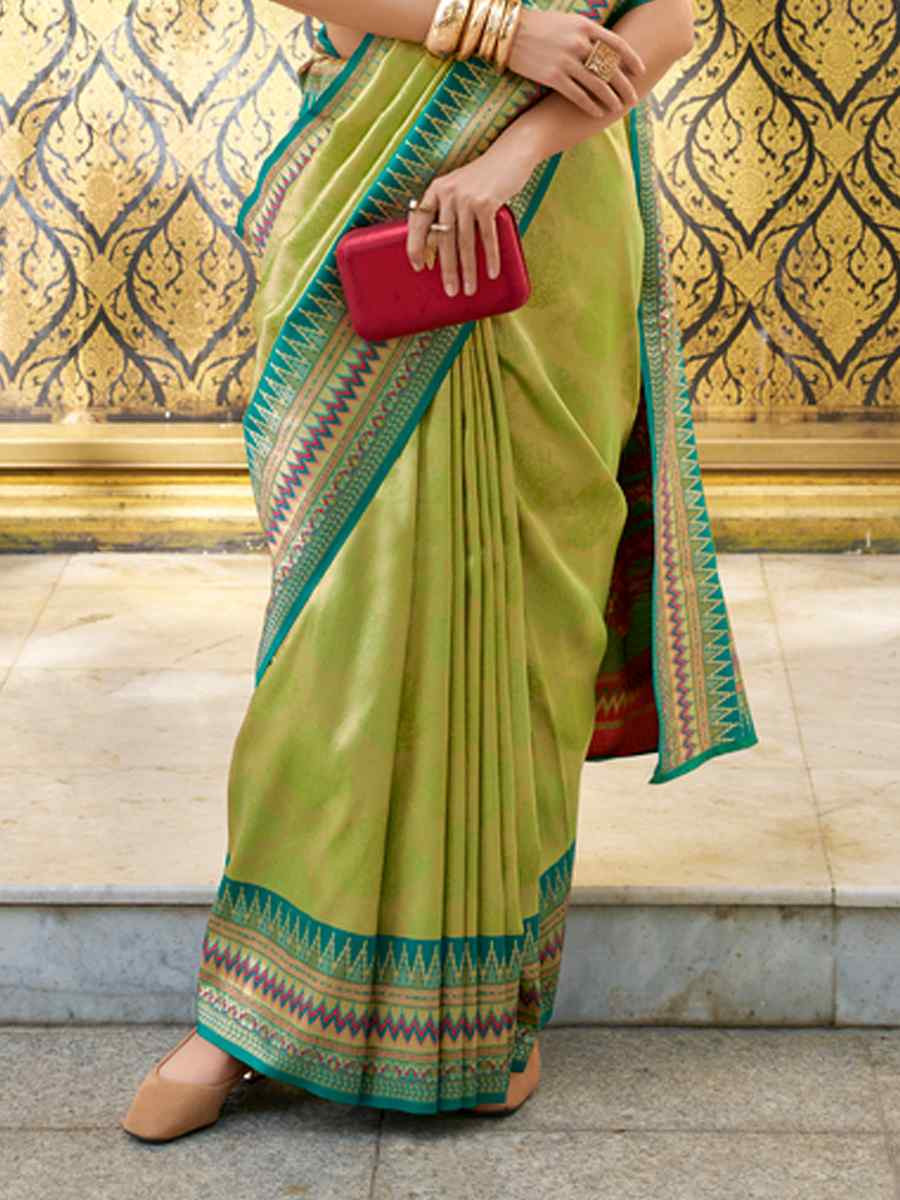 Pista Tissue Silk Handwoven Festival Wedding Heavy Border Saree