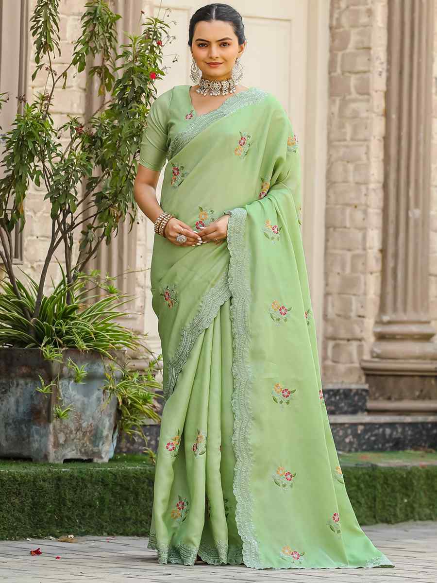 Pista Tussar Cotton Handwoven Wedding Festival Heavy Border Saree