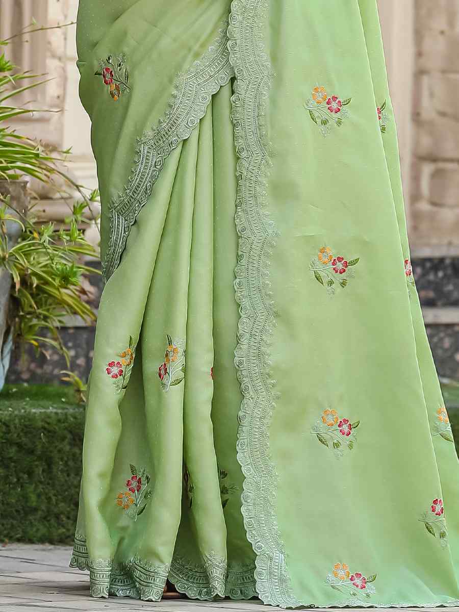 Pista Tussar Cotton Handwoven Wedding Festival Heavy Border Saree