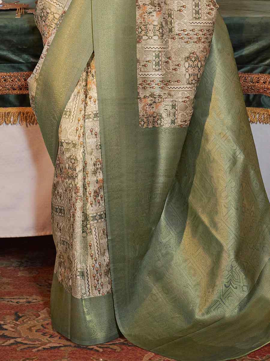 Pista Tusser Silk Handwoven Festival Wedding Heavy Border Saree