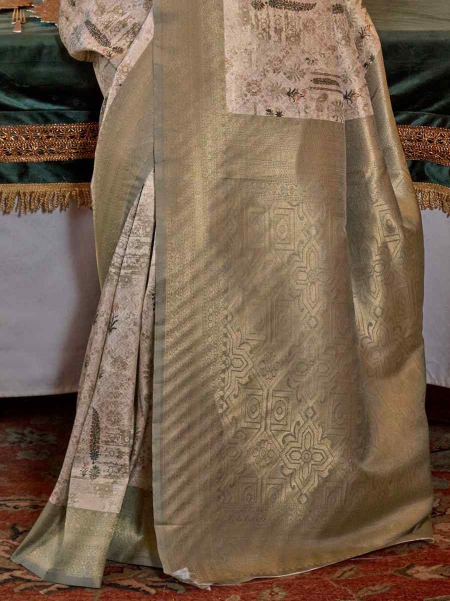 Pista Tusser Silk Handwoven Festival Wedding Heavy Border Saree