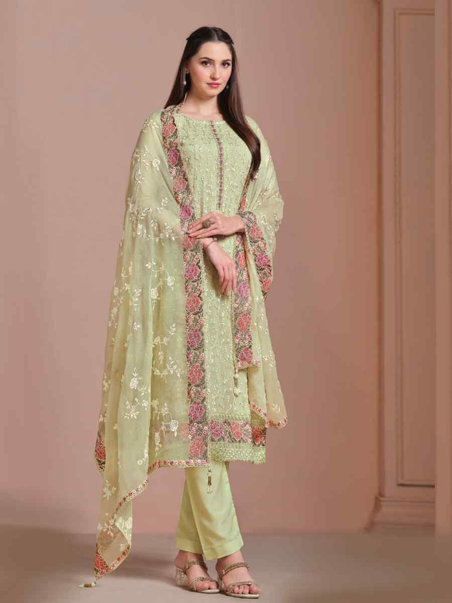 Pista Twinkle Chiffon Embroidered Festival Wedding Pant Salwar Kameez