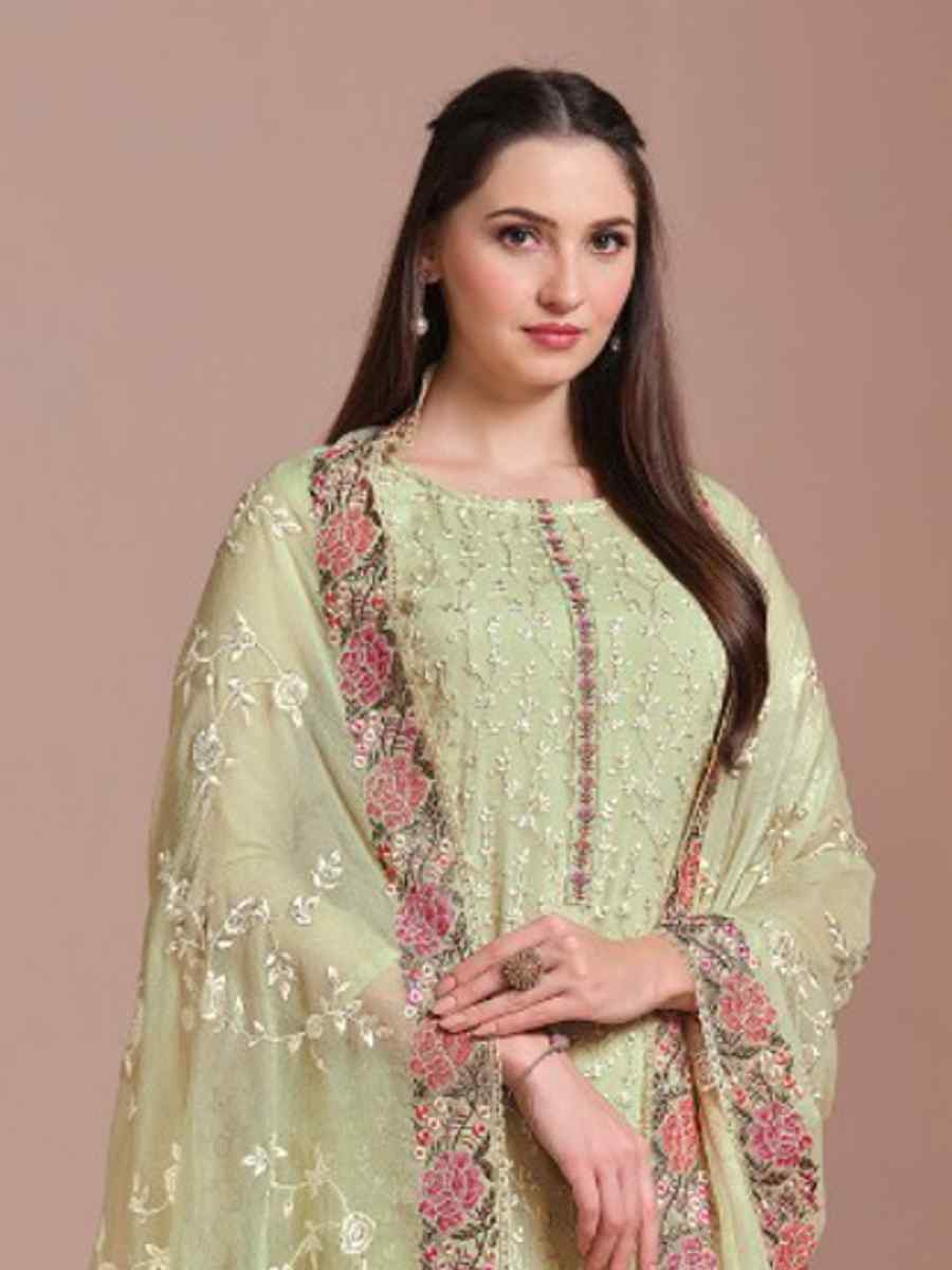 Pista Twinkle Chiffon Embroidered Festival Wedding Pant Salwar Kameez