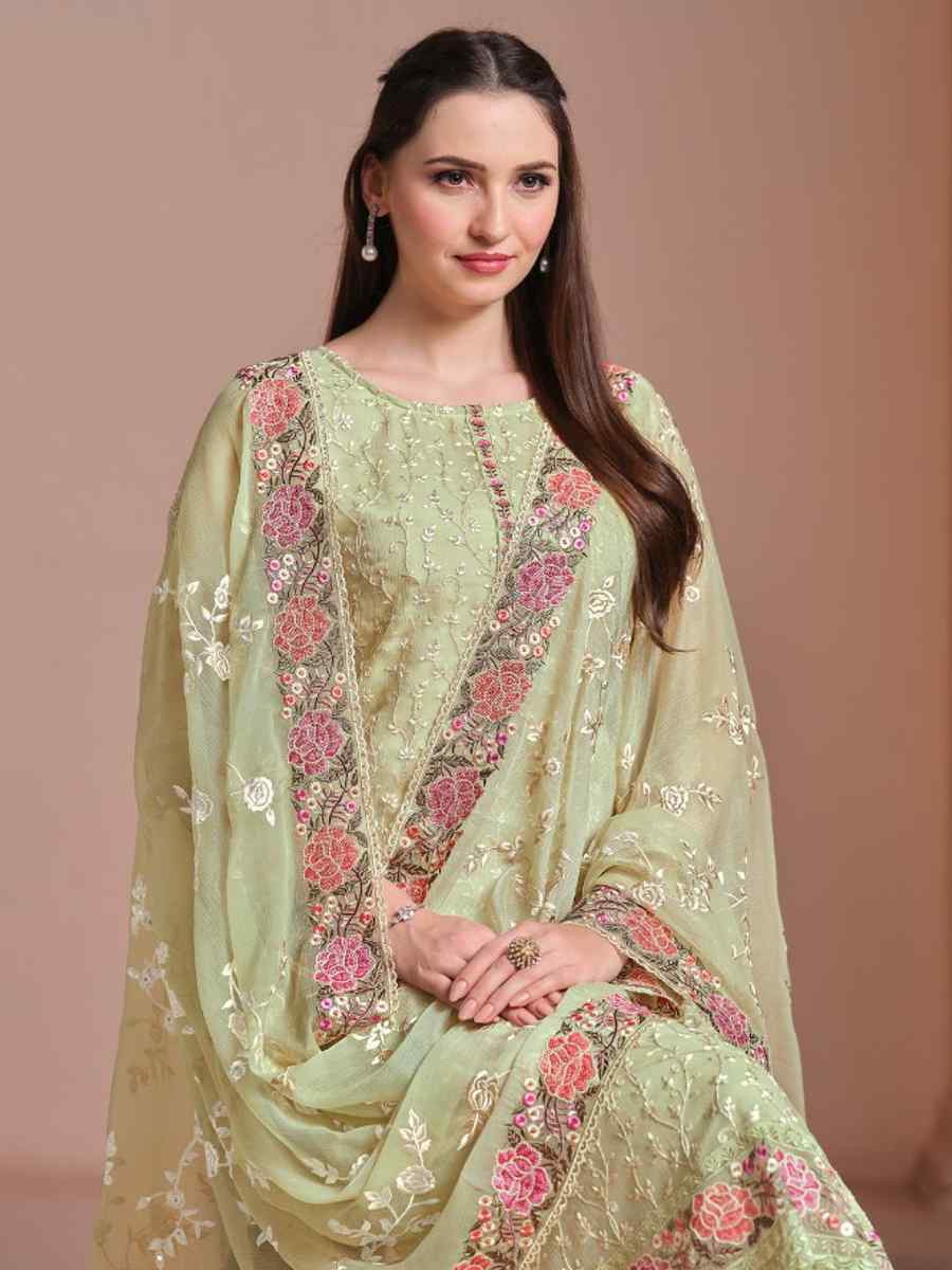 Pista Twinkle Chiffon Embroidered Festival Wedding Pant Salwar Kameez