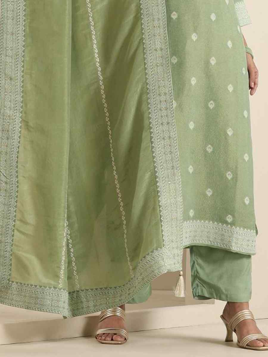 Pista Viscose Jacquard Embroidered Festival Mehendi Ready Pant Salwar Kameez