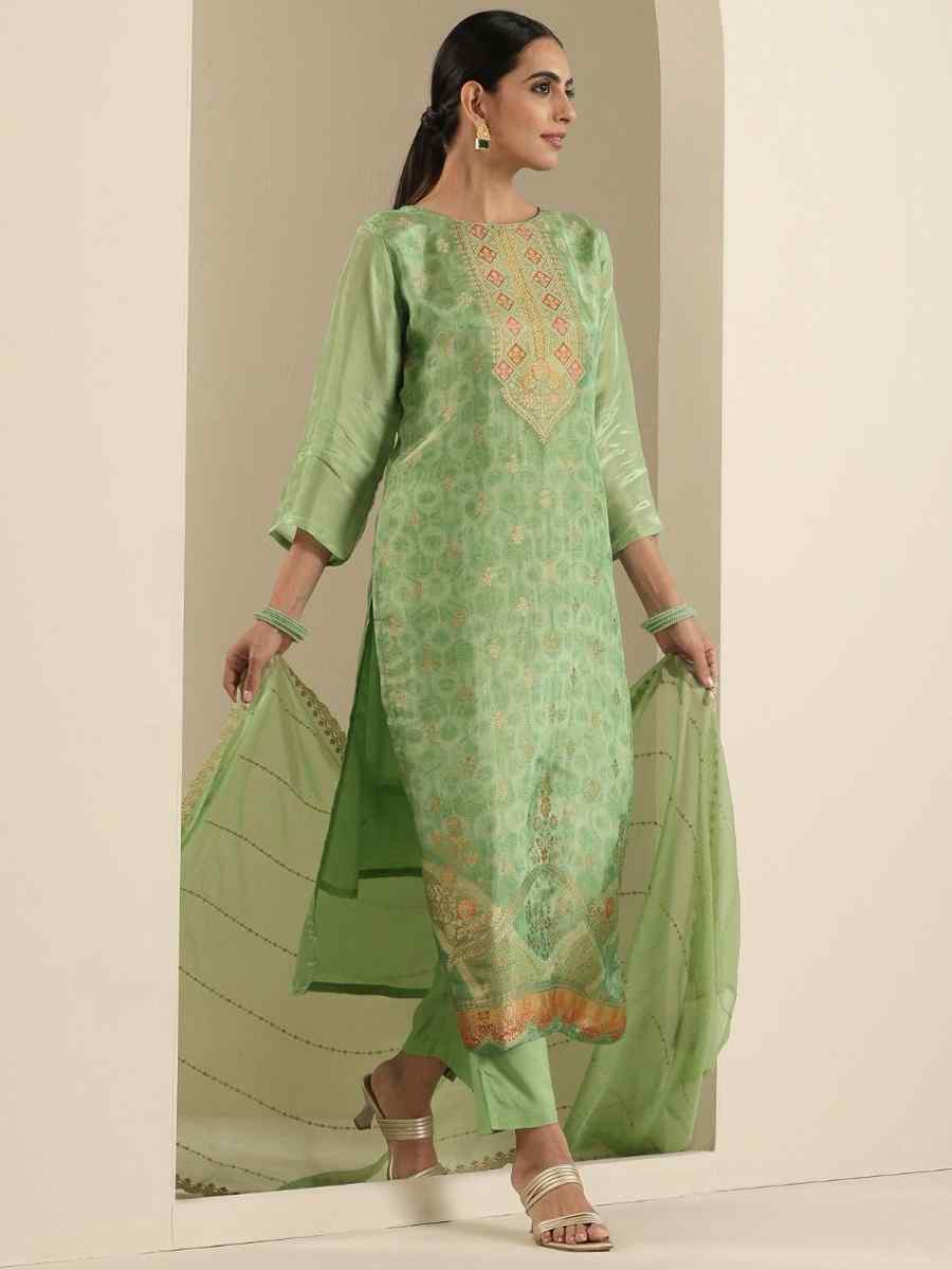 Pista Viscose Jacquard Embroidered Festival Mehendi Ready Pant Salwar Kameez