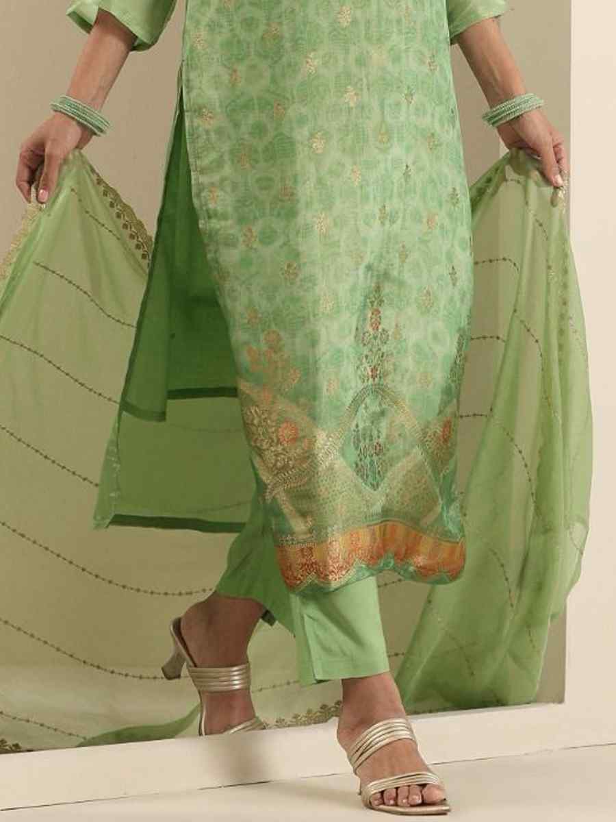 Pista Viscose Jacquard Embroidered Festival Mehendi Ready Pant Salwar Kameez