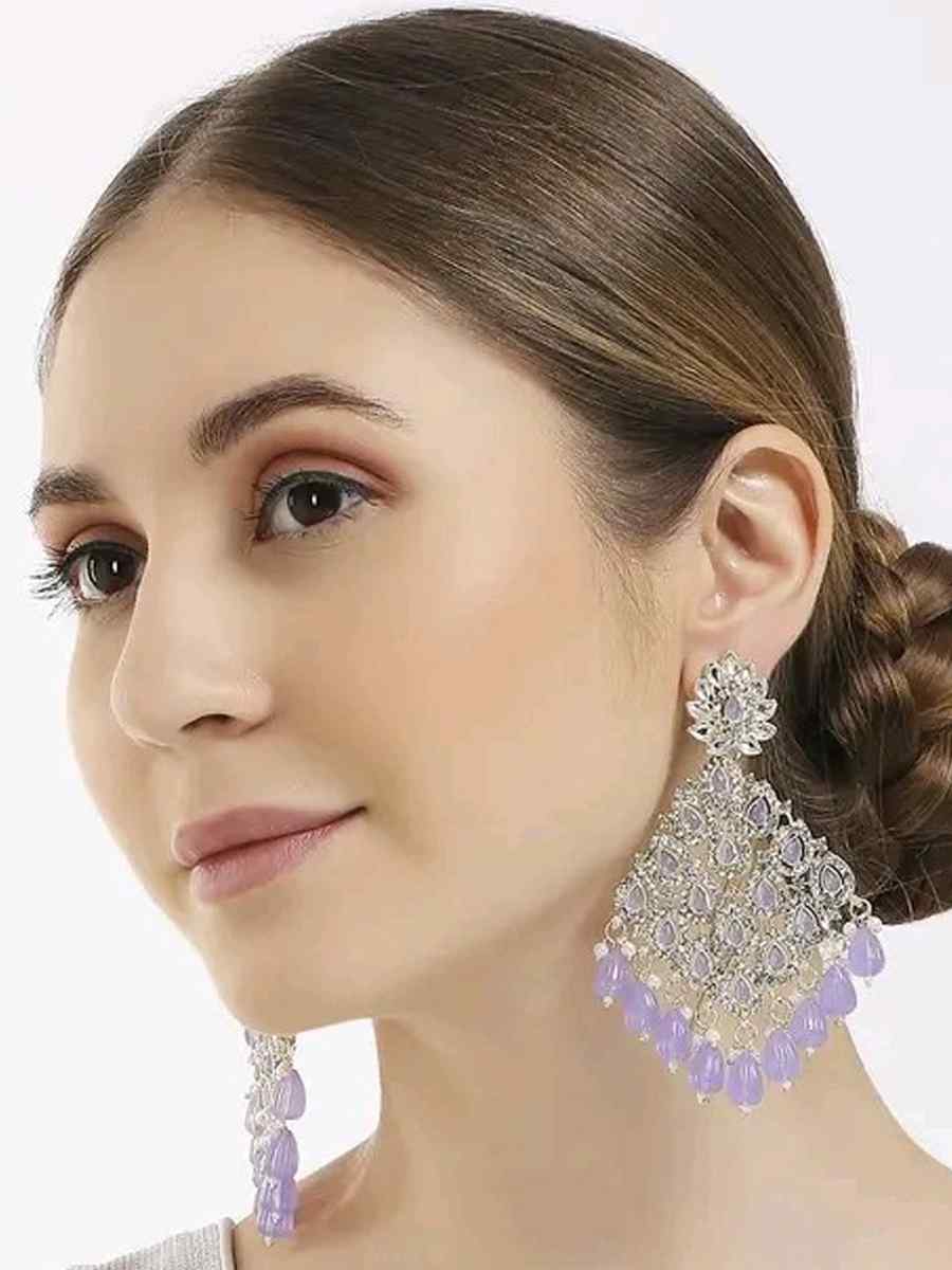 Purple Alloy Festival Wear Kundan Earrings