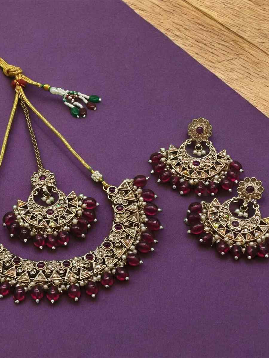 Purple Alloy Festival Wear Kundan Necklace