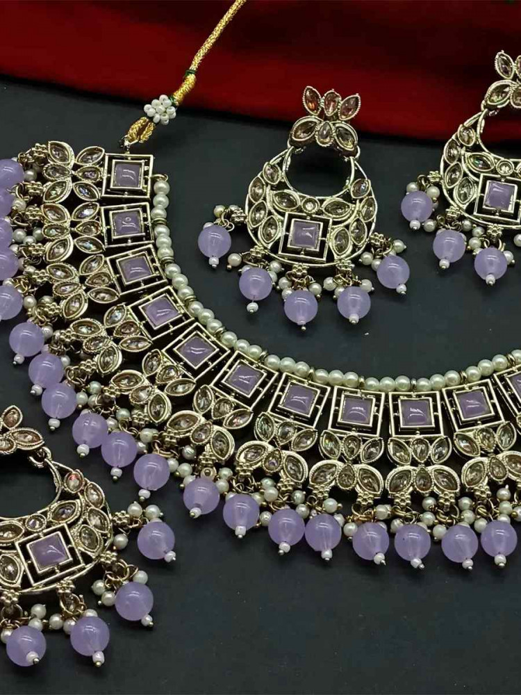 Purple Alloy Festival Wear Kundan Necklace