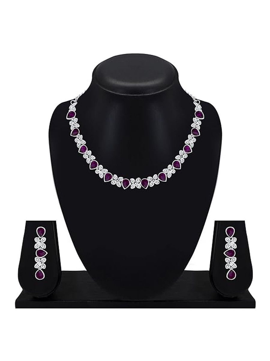 Purple Alloy Festival Wear Kundan Necklace