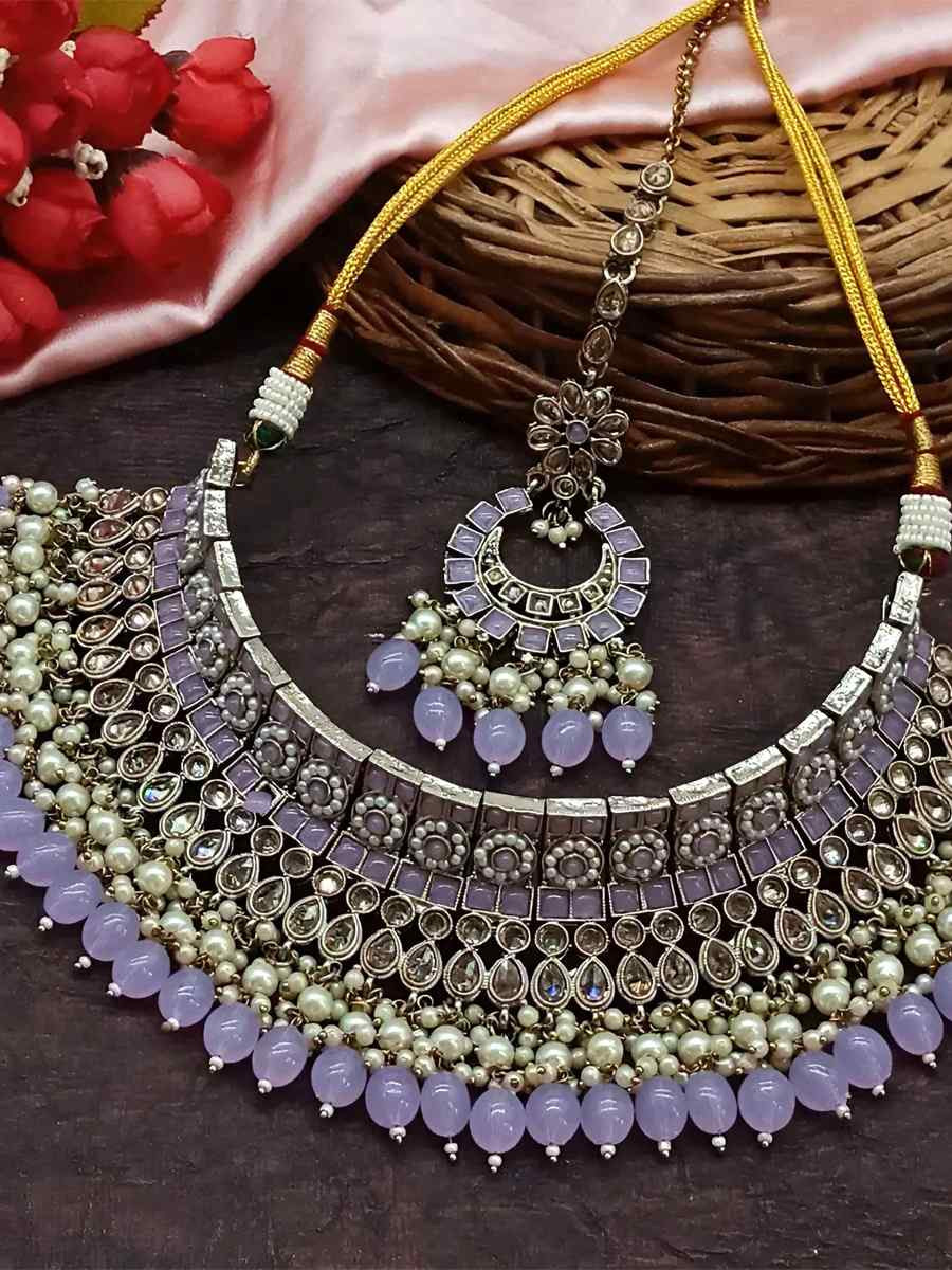 Purple Alloy Festival Wear Kundan Necklace