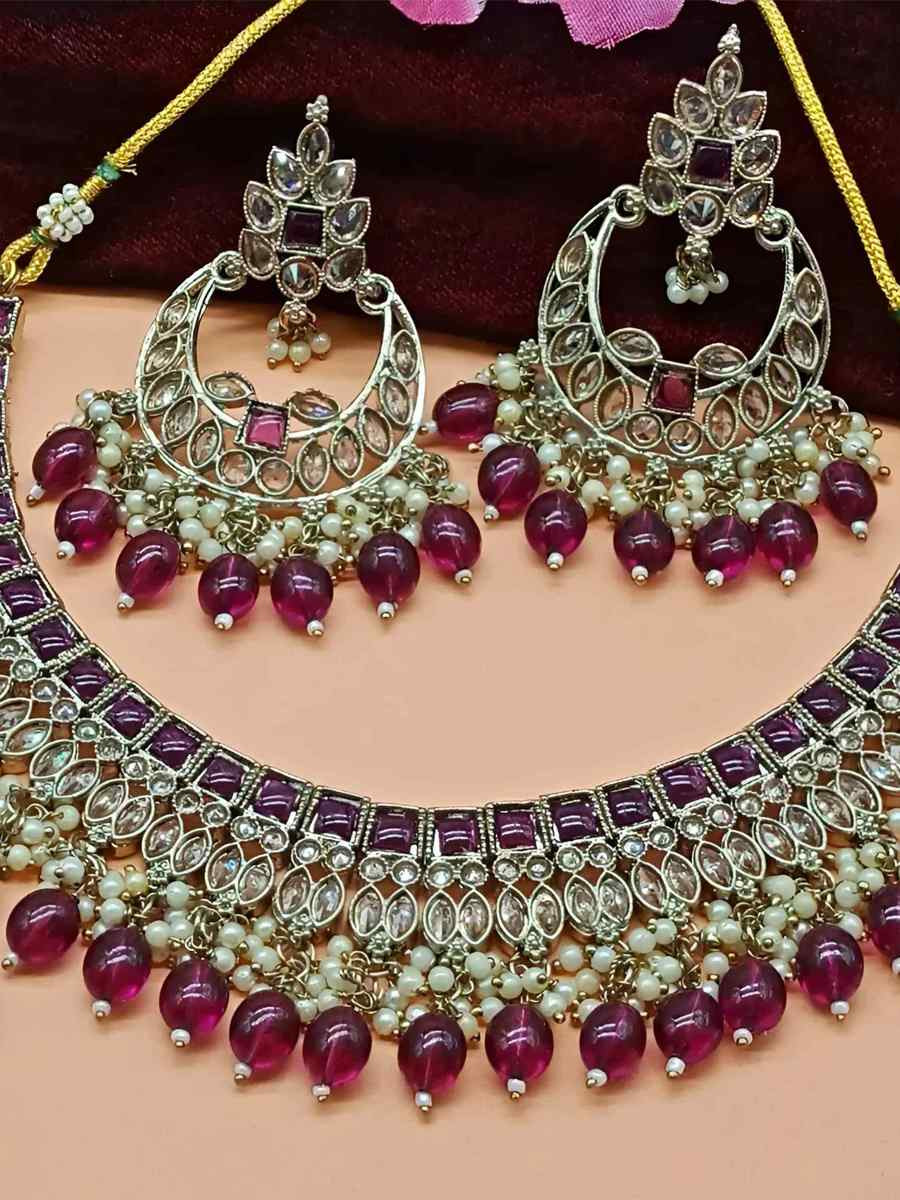 Purple Alloy Festival Wear Kundan Necklace