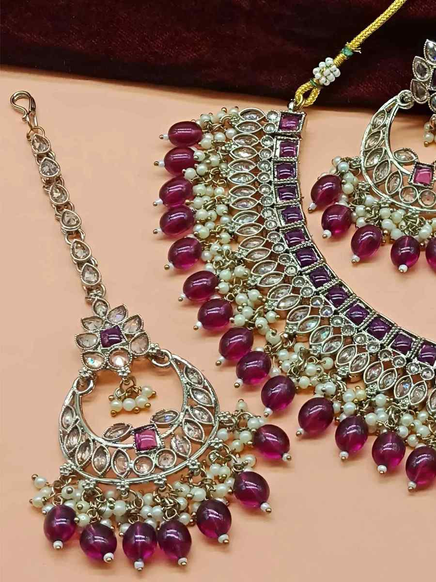 Purple Alloy Festival Wear Kundan Necklace