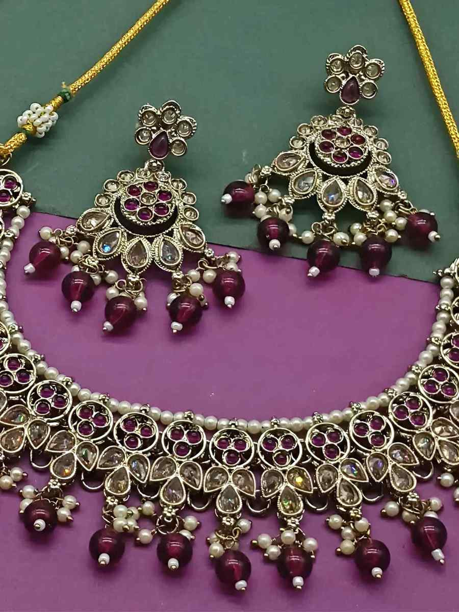 Purple Alloy Festival Wear Kundan Necklace