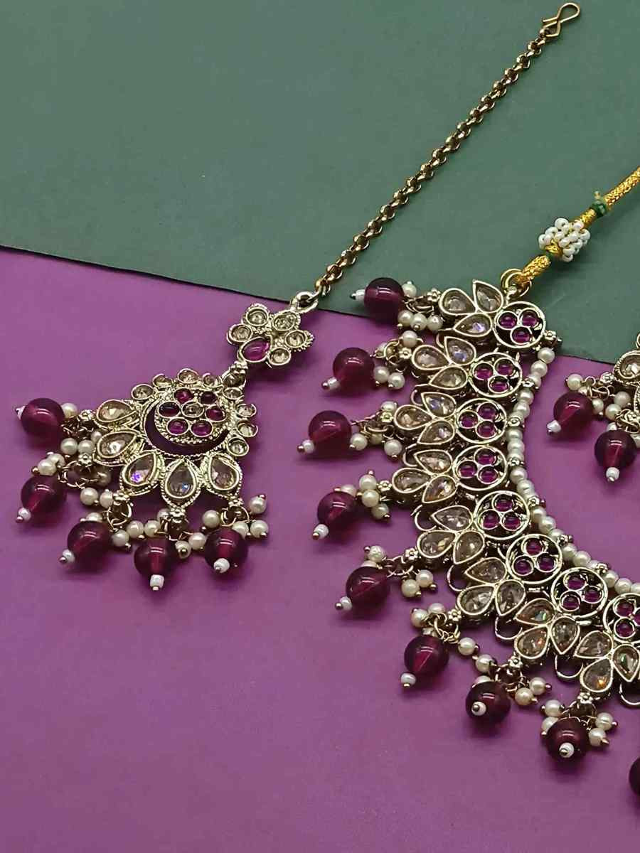 Purple Alloy Festival Wear Kundan Necklace