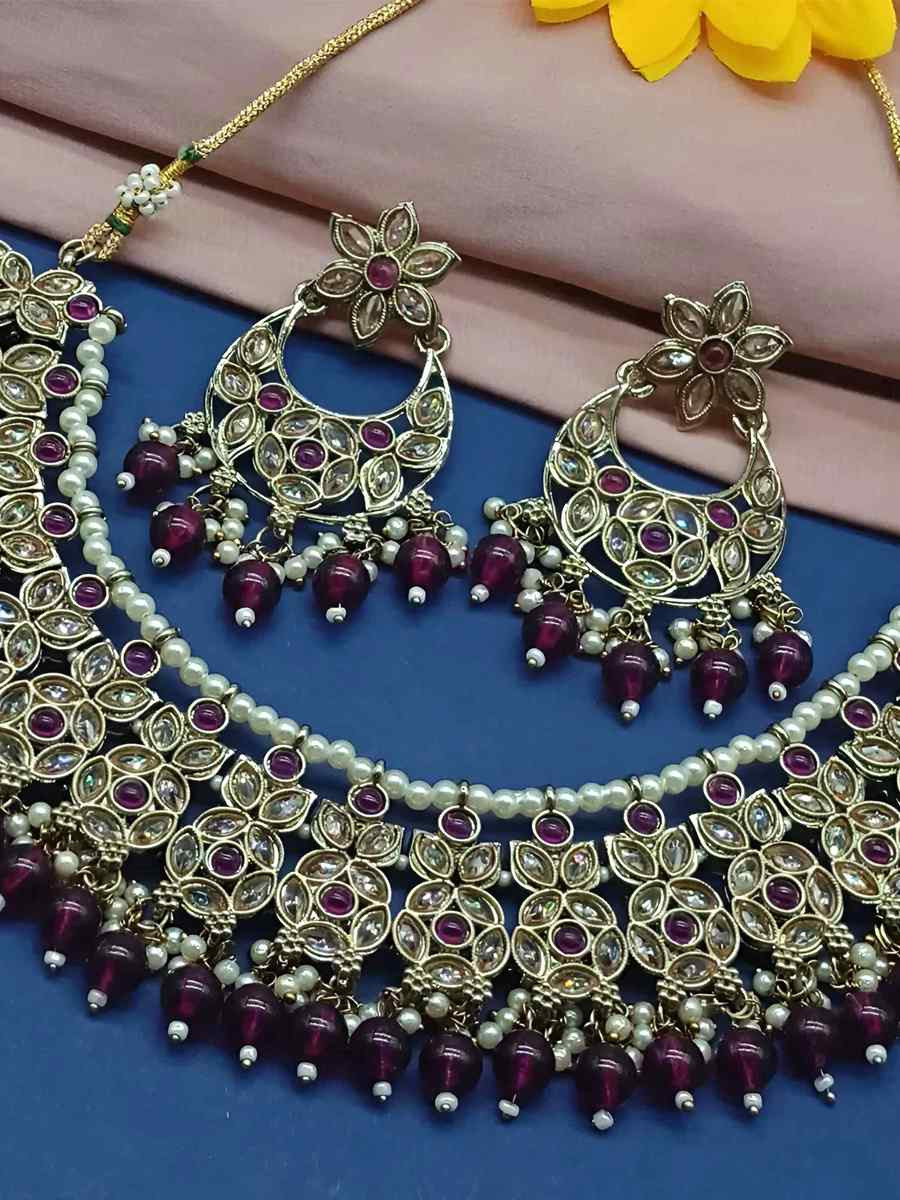 Purple Alloy Festival Wear Kundan Necklace