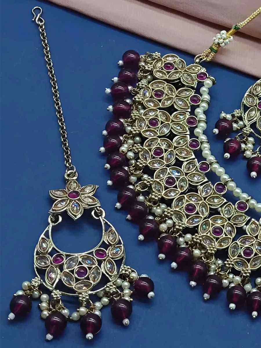 Purple Alloy Festival Wear Kundan Necklace