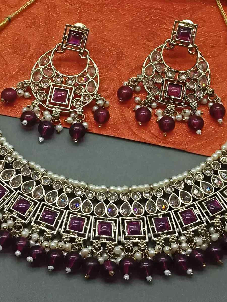 Purple Alloy Festival Wear Kundan Necklace