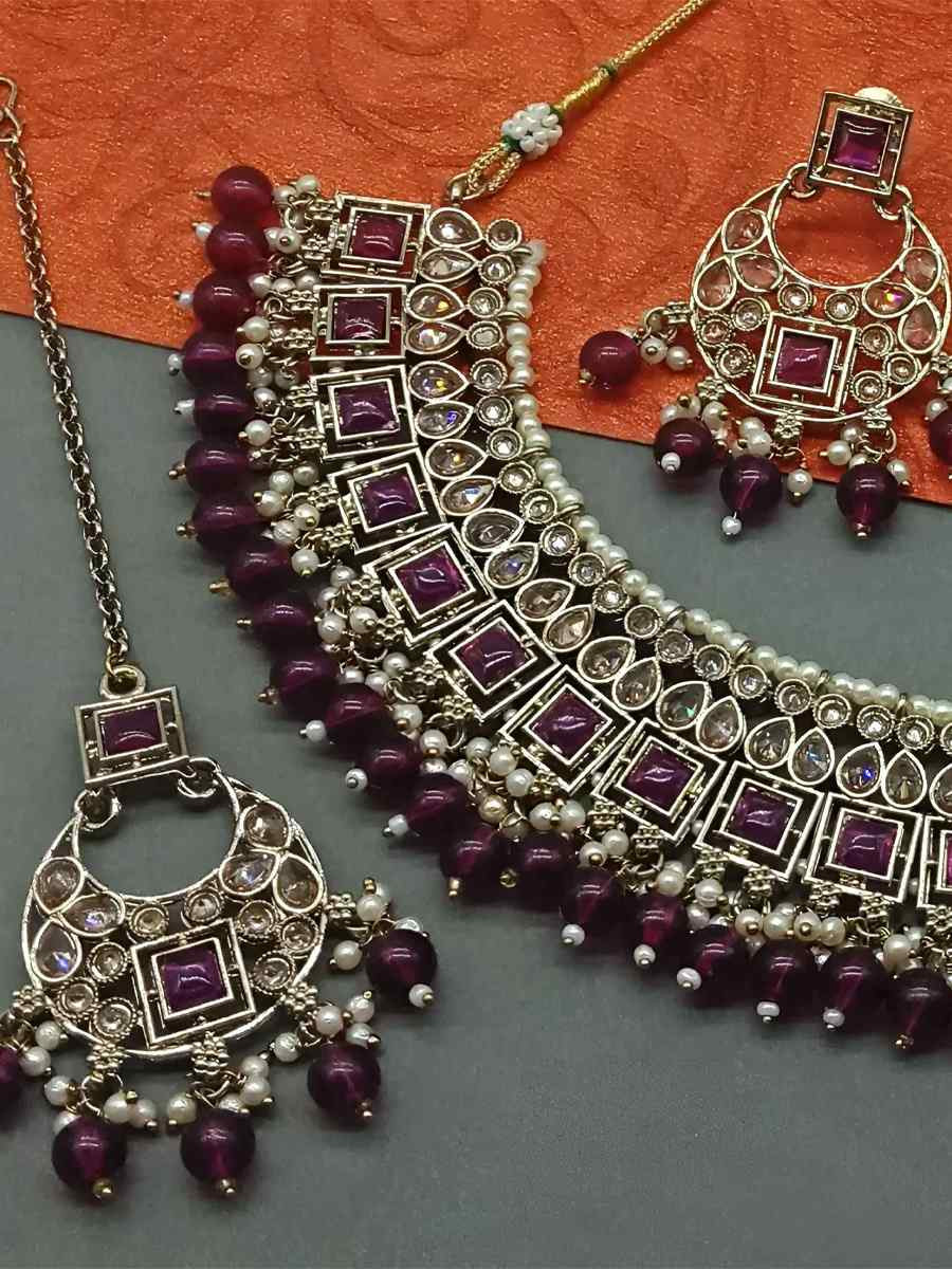 Purple Alloy Festival Wear Kundan Necklace