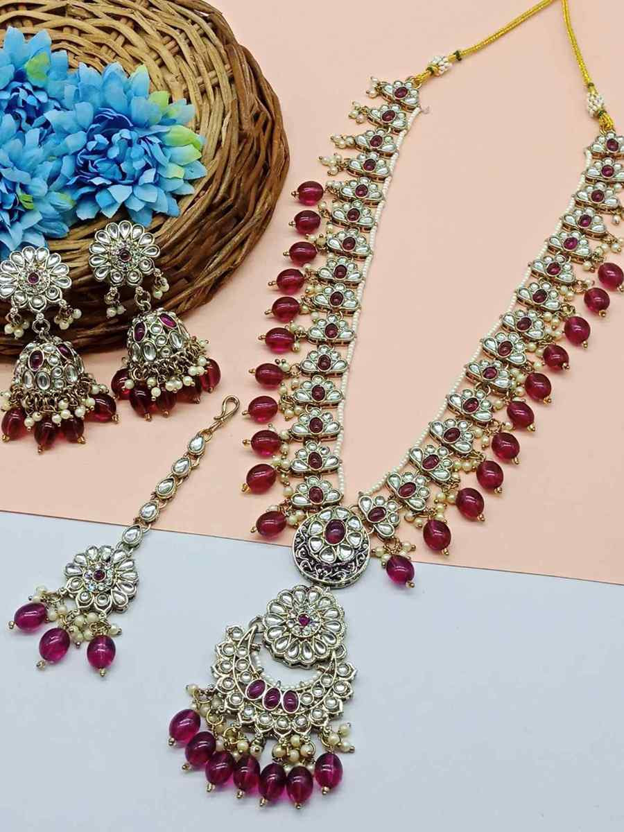 Purple Alloy Festival Wear Kundan Necklace