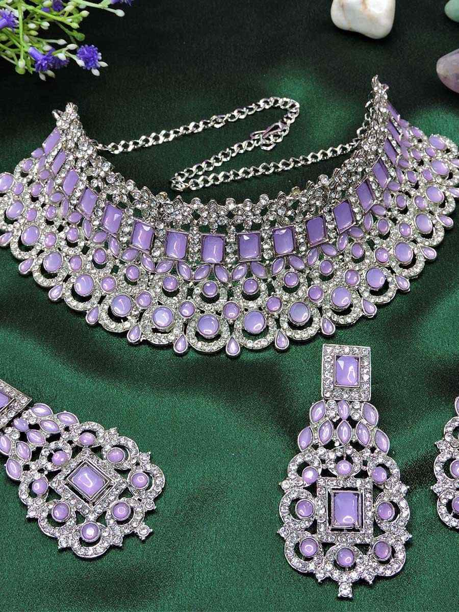 Purple Alloy Festival Wear Kundan Necklace