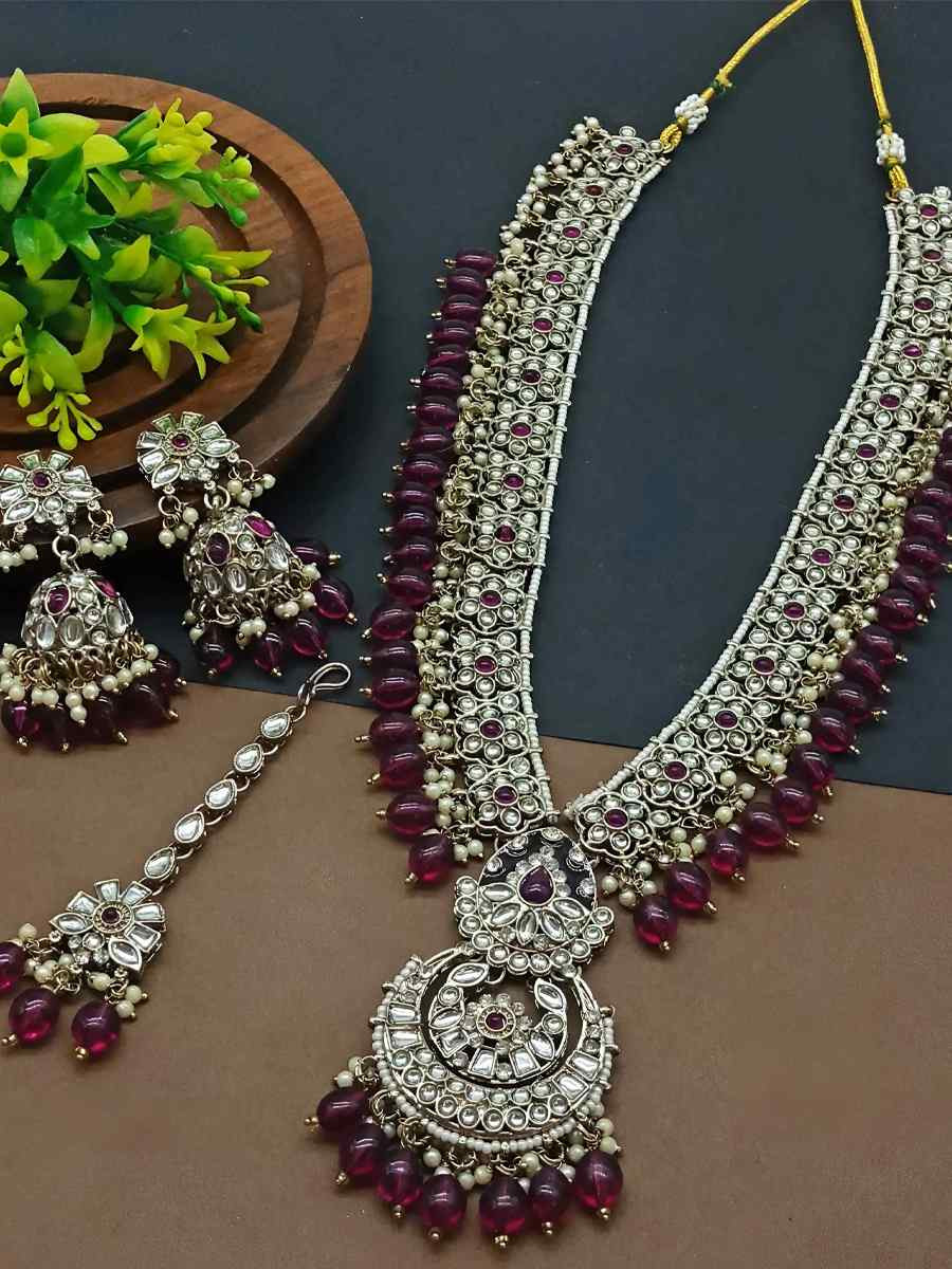 Purple Alloy Festival Wear Kundan Necklace