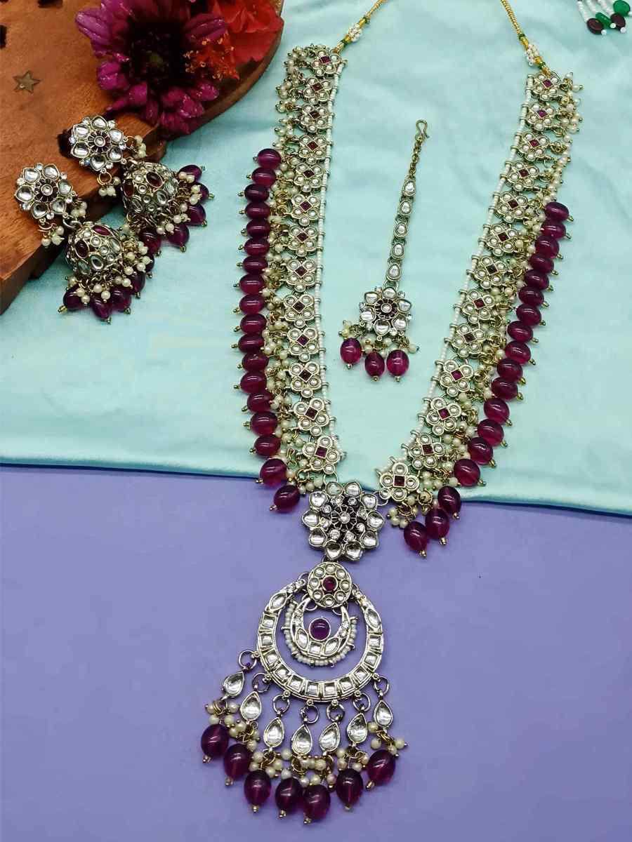 Purple Alloy Festival Wear Kundan Necklace