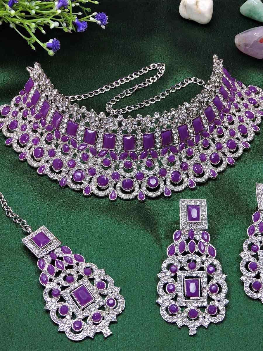 Purple Alloy Festival Wear Kundan Necklace