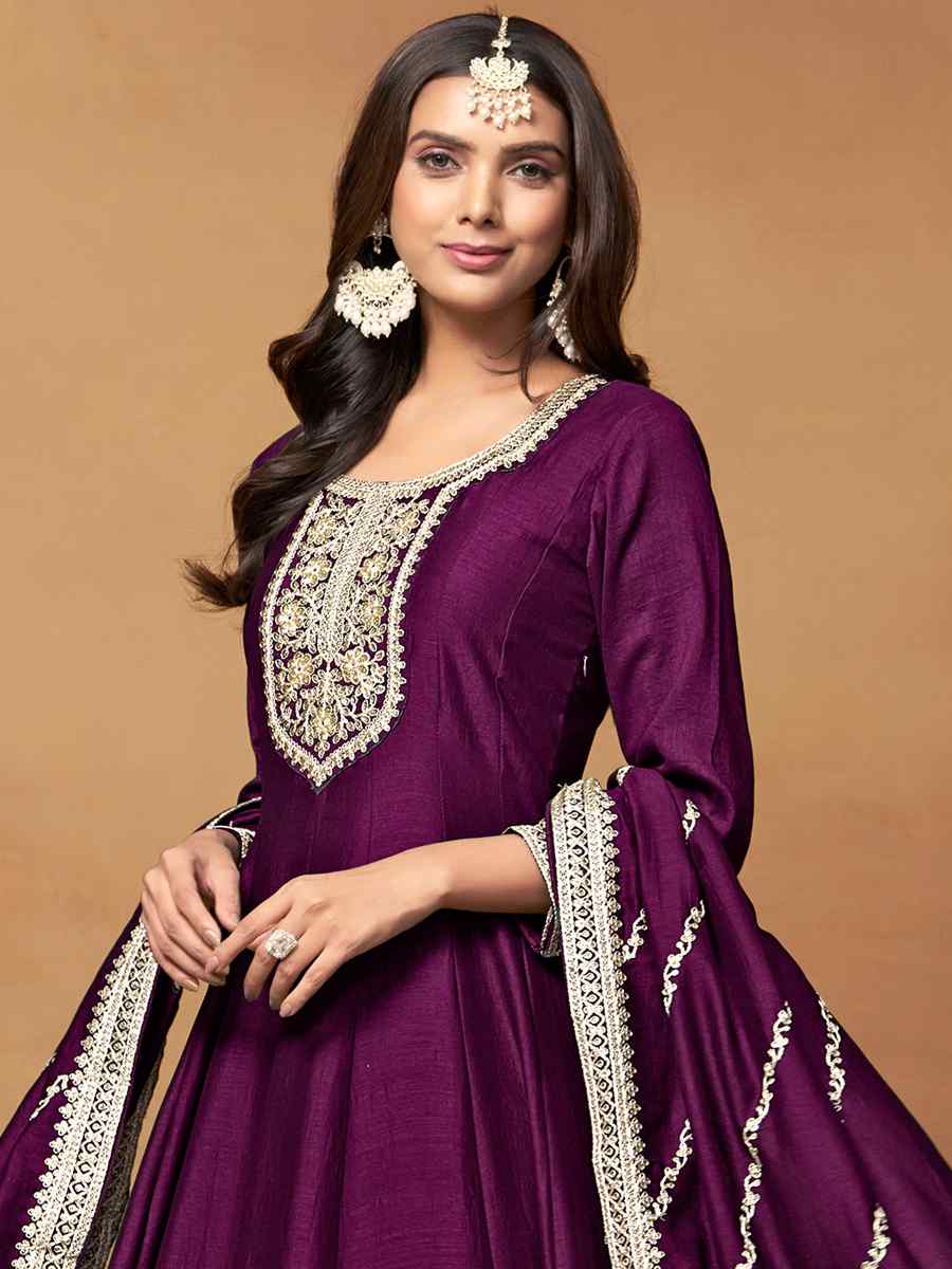 Purple Art Silk Embroidered Festival Mehendi Anarkali Salwar Kameez