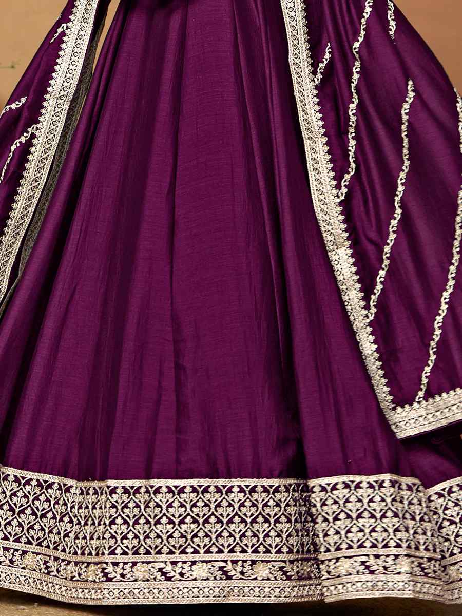 Purple Art Silk Embroidered Festival Mehendi Anarkali Salwar Kameez