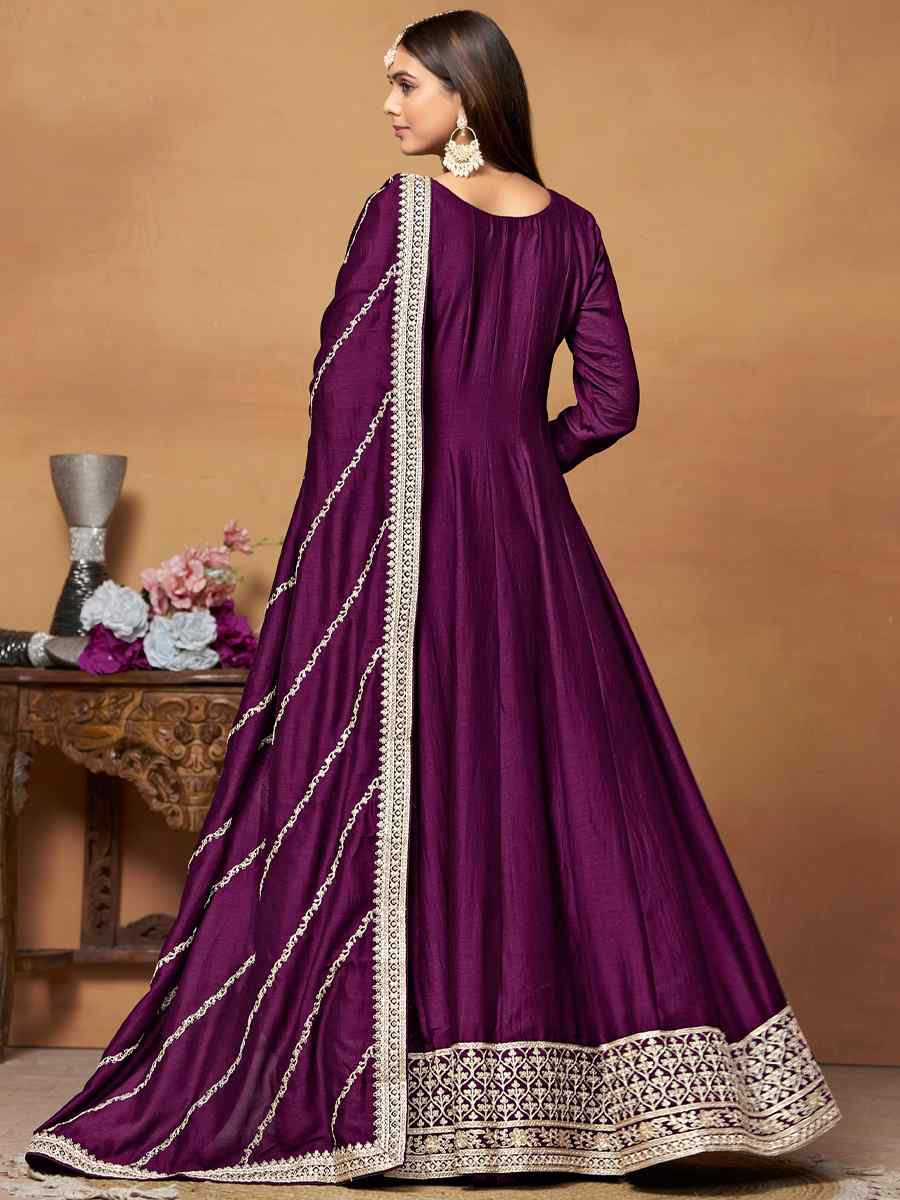 Purple Art Silk Embroidered Festival Mehendi Anarkali Salwar Kameez