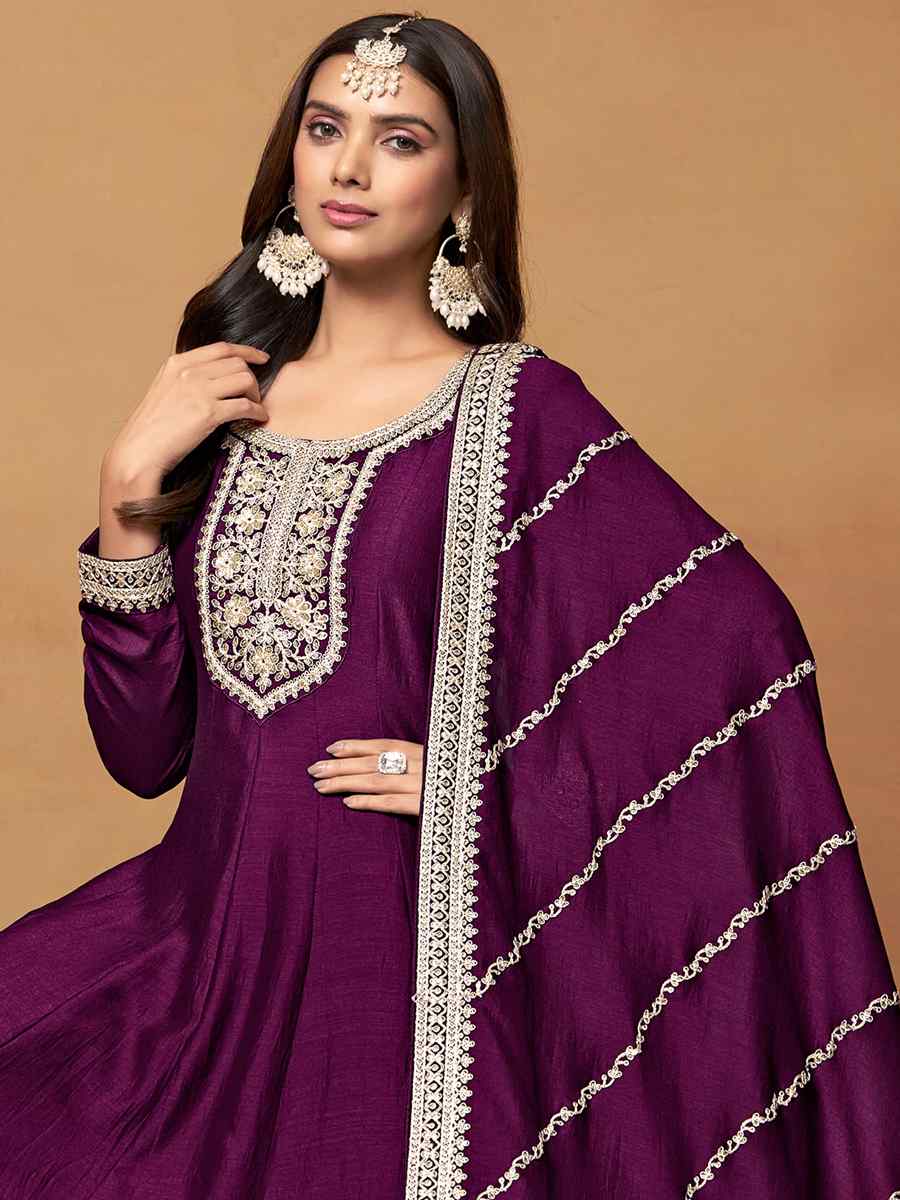 Purple Art Silk Embroidered Festival Mehendi Anarkali Salwar Kameez