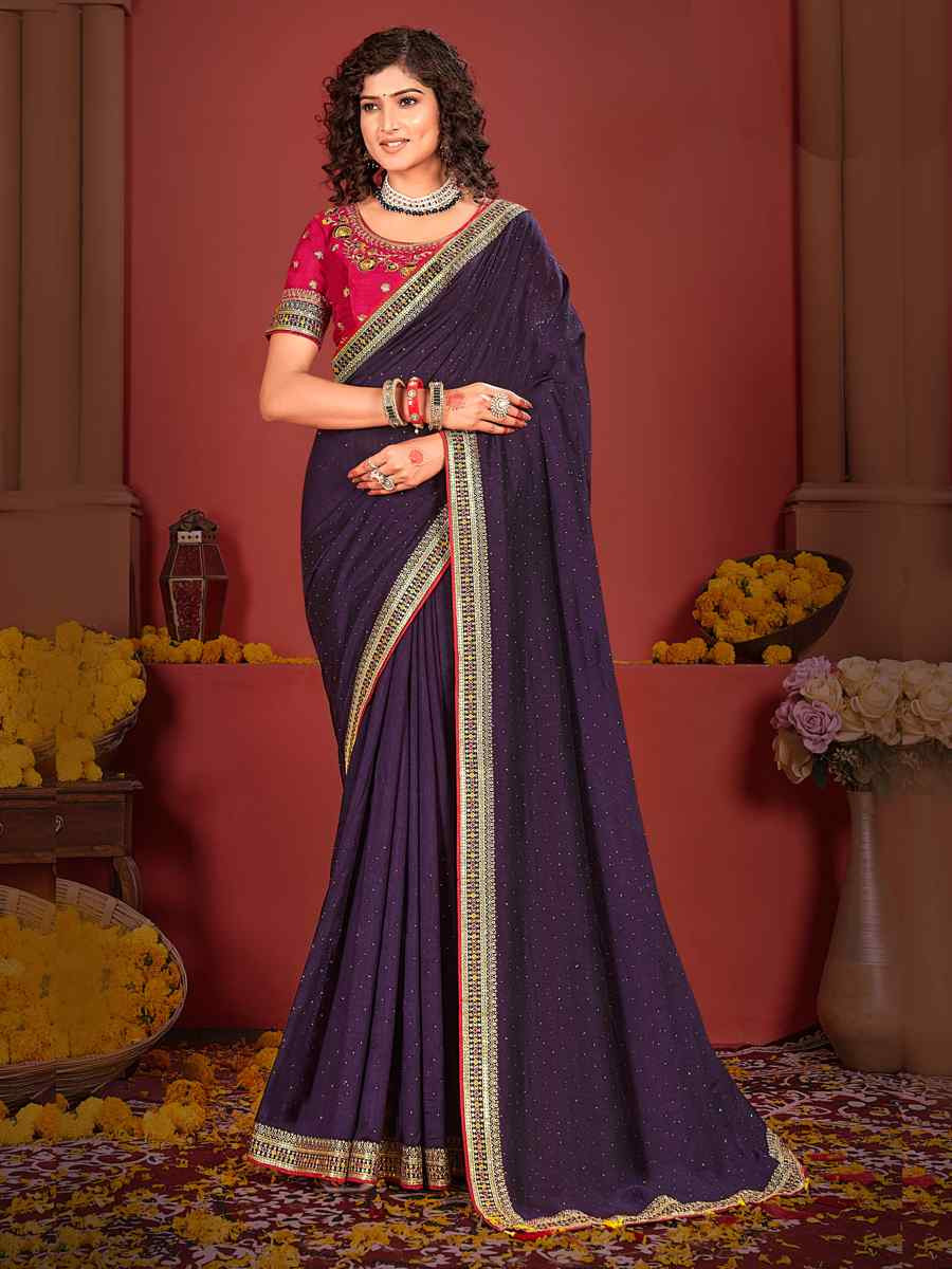 Purple Art Silk Embroidered Festival Wedding Heavy Border Saree