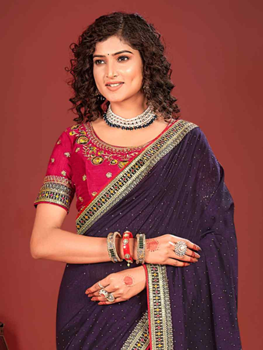 Purple Art Silk Embroidered Festival Wedding Heavy Border Saree