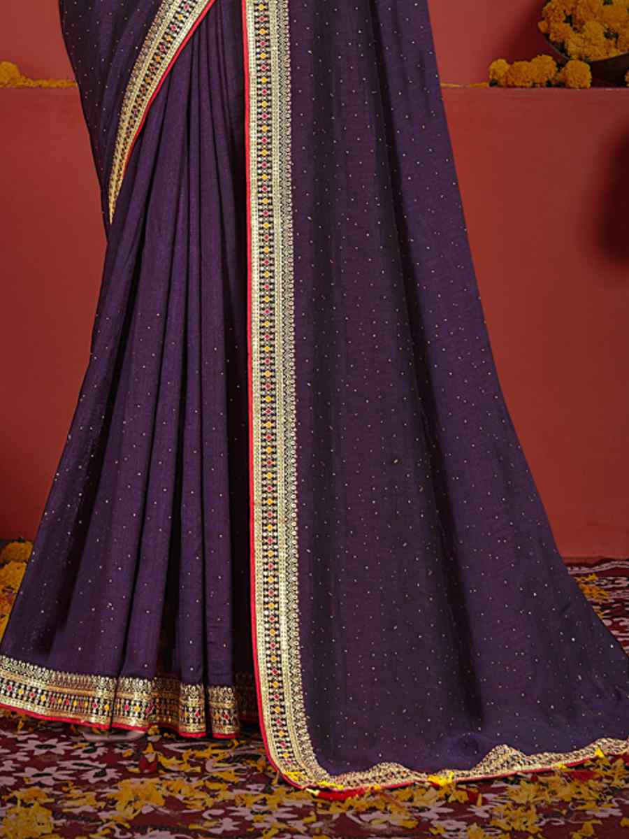 Purple Art Silk Embroidered Festival Wedding Heavy Border Saree