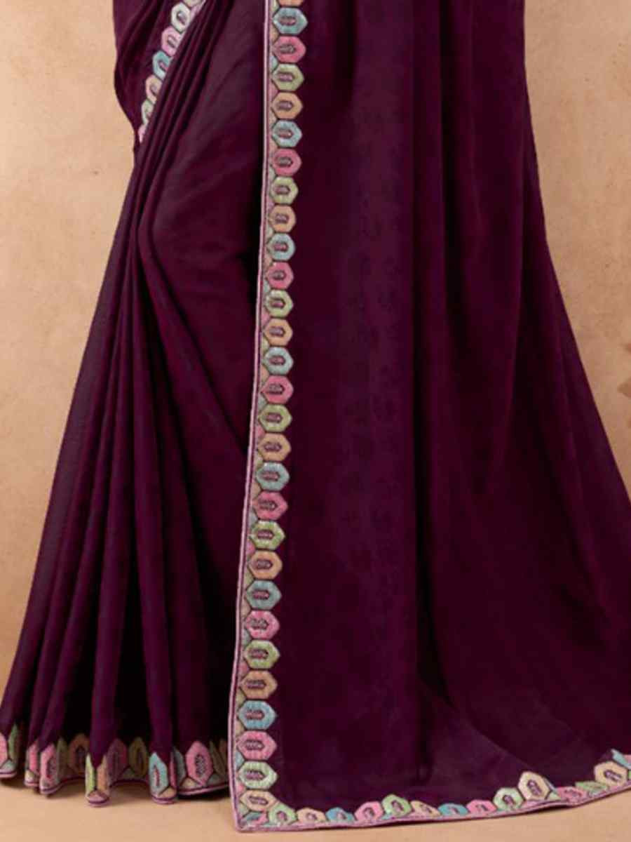 Purple Art Silk Embroidered Festival Wedding Heavy Border Saree