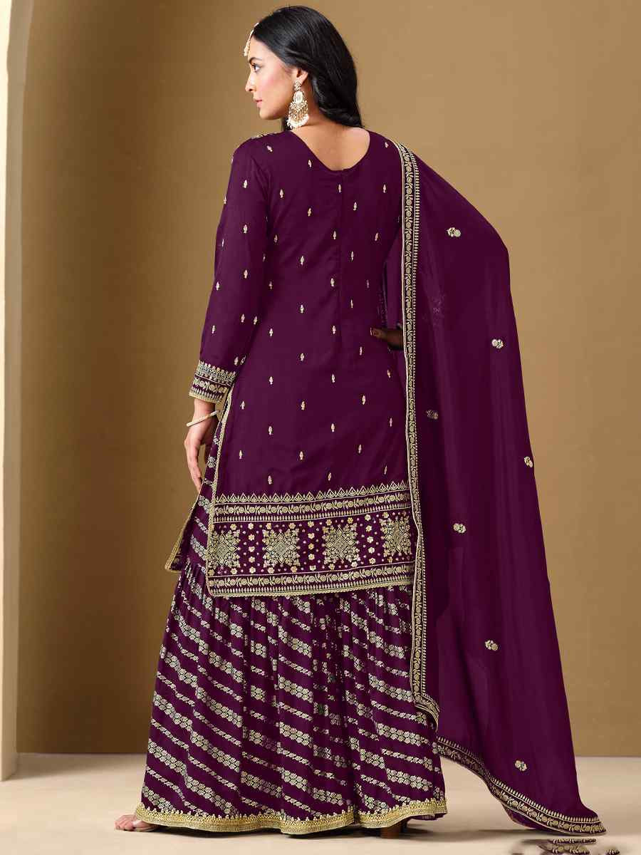 Purple Art Silk Embroidered Festival Wedding Sharara Pant Salwar Kameez